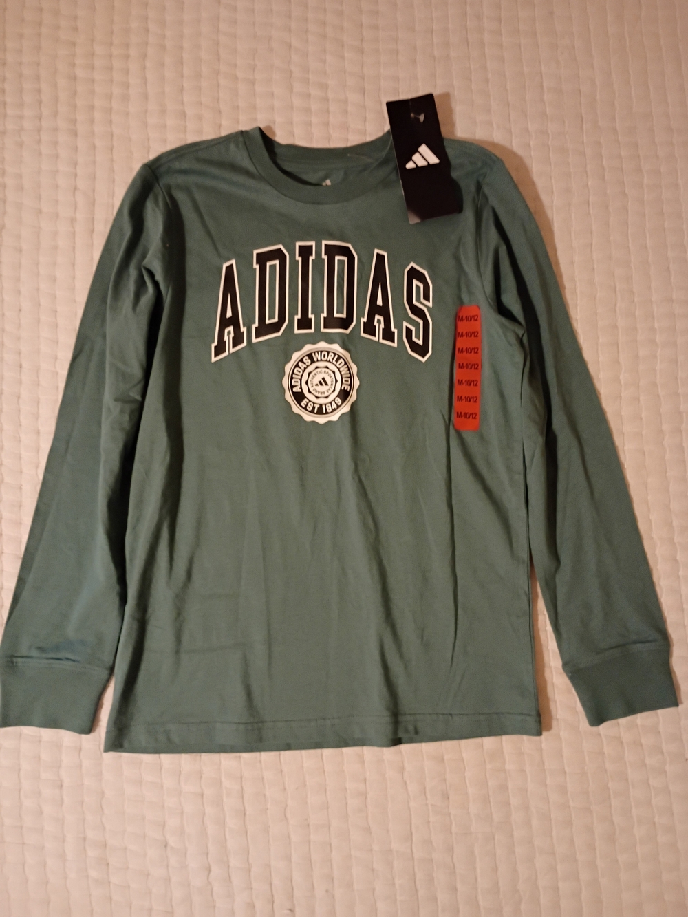 adidas Kids Long Sleeve Logo Tee in Teal Green